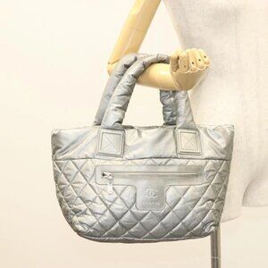 CHANEL Cococoon Tote Bag Nylon Gray Silver CC Auth